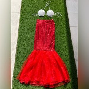 Mermaid costume red skirt shell bra